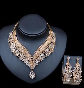 Excellent Pink Blue Yellow Crystals Jewelry 2 Pieces Sets Necklace Earrings Bridal Jewelry Bridal Accessories Wedding Jewelry T2265878246