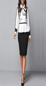 Eleganta kontorskyrkor för kvinnor Formell stilig vit svart lapptäcke affärsklänning plus storlek vestidos midi9295323