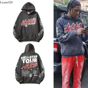 Men's Hoodies Hellstar High Street Mens Vintage Mud Printed Red Hoodie with Fleece Men Women Loose Fitting