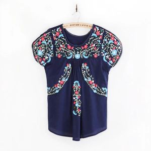 Рубашки Женщины винтажные хиппи оахакан мексиканский бохо -блуз