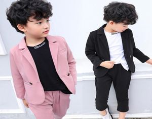 Meninos roupas de desempenho crianças rosa lapela único botão blazers outwearcalças de cintura elástica 2 pçs conjuntos crianças festa aniversário outf8329695