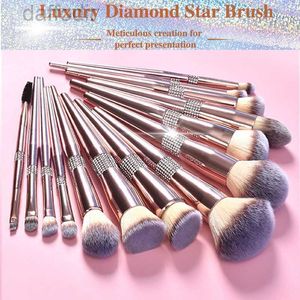 Pincéis de maquiagem Glitter Crystal Makeup Brushes Set 14pcs Kit de pincéis cosméticos premium Bling Rhinestone Rose Gold Brush Foundation Eye Face Make Up Tools 240308