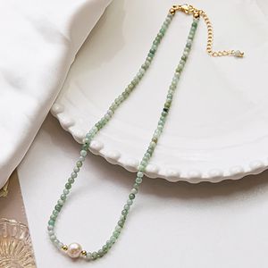 Retro Natural Burmese Jade Halsband sötvatten Pearl Pendant Choker Beaded Necklace for Women smycken