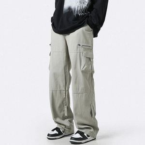 Houzhou Cargo Pants Men Zipper特大の広い脚のズボン男性通りのヒップホップカジュアル韓国の日本のポケットサファリスタイル240226