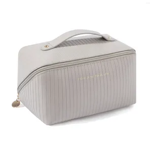 Cosmetic Bags Portable Travel Makeup Bag Large Capacity With Divider And Handle Waterproof Pouch Open Flat Toiletry