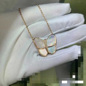 Designer Necklace VanCF Necklace Luxury Diamond Agate 18k Gold Butterfly Necklace Female Thick Gold Rose Gold Bone Chain White Fritillaria Grey Fritillaria