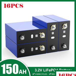 Batterier 150AH 3.2V LIFEPO4 Batteri 16st 12V 24V 48V Deep Cycle Cells packar uppladdningsbart för sollagringssystem RV DC Inverter Drop DHYA1