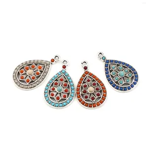 Charms 5pcs Bohemia Blue Royal Rhinestone Pendants Zinc Based Alloy Chic Water Drop Antique Silver Color Charm 29mm X 17mm