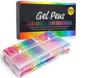 100 färger Creative Flash Gel Pennor Set Glitter Gel Pen for Adult Coloring Books Journals Ritning Doodling Art Markers7979603