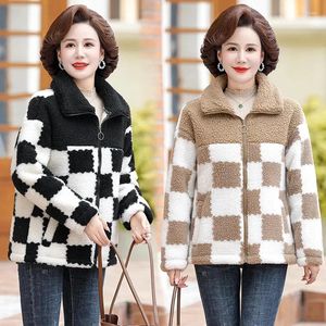 Trench da donna Autunno Inverno Cappotto in lana d'agnello Giacca imbottita in cotone per anziani di mezza età Aggiungi moda Capispalla in velluto Top da donna per mamma