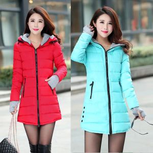 Parka coreano SlimFit Down Cotton Cappotto invernale Giacca femminile con cappuccio Abbigliamento caldo da donna Blu Giallo Manteau Casaco Feminino Inverno