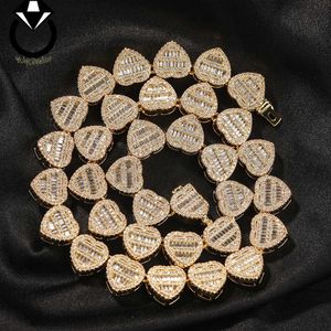 Hip Hop Brass Jewelry Iced Out Crystal Heart Charm Cuban Chain Necklace Hip Hop Gold Plated Choker necklaces for women wholesale