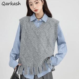 Vestidos de trabalho feminino conjuntos de camisola de malha coletes camisas azuis borla simples coreano estilo preppy doce menina argyle listrado all-match streetwear