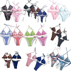 Kadın bikini lüks bikini mayo tasarımcısı mayo mayo yüzme takım elbise polyester mektup orta bel tatil partisi plaj çıtır seksi bikinis mayoları