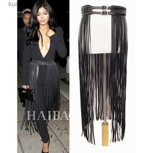 Belts Fantastic Long Fringe Belt Black Leather Designer Belts for Women Long Tassels Pin Buckle Corset belt Spot on trendy! BG-006 L240308