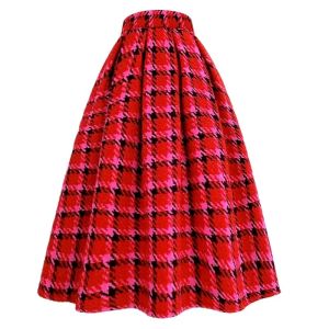 Kleider Herbst Winter England Vintage Elegante Frauen Rot Scotch Tartan Plaid Hohe Taille Lange Rock Woolen Kilt Femme Y2k Tennis xadrez