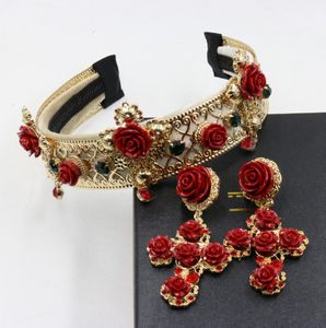 Baroque headband Crown wider than the vintage metal red cross wind flower tiara Bridal Accessories7470852