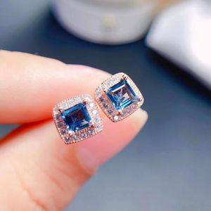 Stud Earrings MeiBaPJ Real 925 Sterling Silver Natural London Blue Topaz Classic Square Fine Charm Party Jewelry For Women