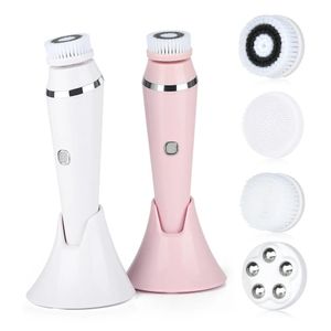 4 I 1 Electric Clean Borst Face Drawing Exfoliating Cleansing Sonic Massager Cleaner With Heads Kit Face Skin Care 240226