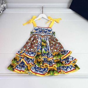 Kleider 23ss Designermarke Neckholder-Kleid Schleife binden Kinderkleid Kleider Neri Röcke aus reiner Baumwolle Mädchenkleider Kinderrock Babykleidung a1 240308