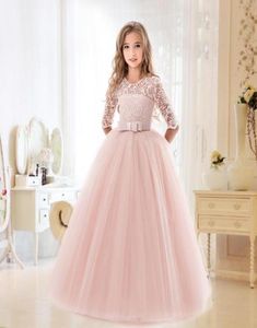 2019 Ny tonårsflicka Princess Lace Solid Dress Kids Flower Brodery Dresses For Girls Children Prom Party Wear Red Ball Gown By3103849