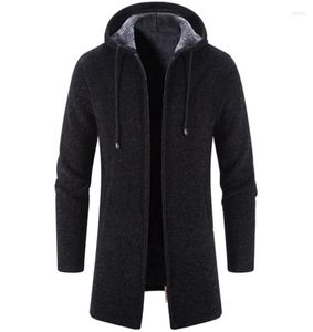 Men039S Trench Coats Winter Cashmere Men Men Cardigan Chenille Outer Sweter ciepły płaszcz z polaru DŁUGO Z kaptury zamek błyskawiczny Slim F3757354