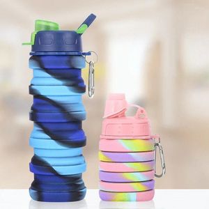 Vattenflaskor Portable Collapsible Silicone Bottle With Lid Camouflage Foldbar Kettle For Sports Travel Drinking Cup Carabiner