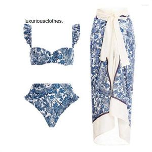 Damen-Bademode Damen-Bademode Designer 2024 Damen Sexy blau-weißes Porzellan-Print-Bikini-Set Rock Cover Up Spitzen-Badeanzug Beachwear Biquini-Badebekleidung