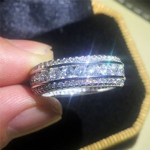 Luxo de alta qualidade autêntico 10KT ouro branco cheio de pedras preciosas anéis com pave anéis de diamante simulados mulheres europeias homens styl251B