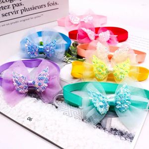 Hundkläder 50st Bowties Pet Bowknot Bulk Angel Wing Lace Sequin Decin Justerbar för Dogs Pets Small Grooming Accessories Leverantör