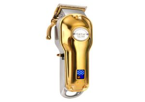 Mais novo allmetal designer barbeiro máquina de cortar cabelo elétrica sem fio lcd profissional aparador cabelo ouro prata máquina corte cabelo km7387019