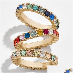 Band Rings Artificial Diamond Studded Colorf Ring European And American Fashion Fl Rhinestone Gold Drop Delivery Jewelry Dhy7Q