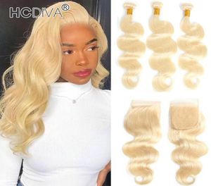 613 Hair Bundles with Lace Closure Transparents Lace Brazilian Virgin Human Hair Straight Body Wave Deep Kinky Curly 3Pcs with Clo4020862