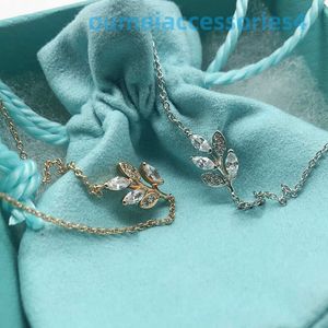 2024 Jewelry Designer Märke halsband S925 Sterling Silver Liten Fresh Diamond Branch Sweet Korean Leaf Short Pendant Forest Collar Chain