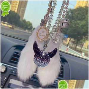 Andra interiörstillbehör Nya strass Crystal FL Ball Car Pendant Söt tecknad djävulschef Bling Mirror Hanging Accessories Girls F Dhrnu