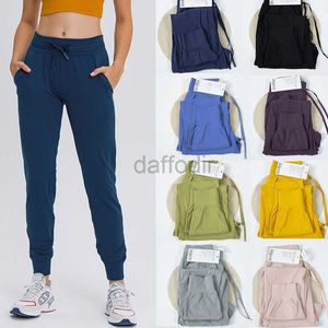 Calça ativa Lu Yoga Dance Studio Relaxed-Fit Mid-Rise Jogger Comprimento total Calça de moletom cônica macia Casual Conforto Cordão Ginásio Suor urbano com bolsos 240308