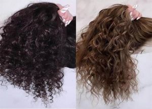 ブラックブラウン360レースキンキーカーリーウィッグ13x4ディープカール前wigヒューマンヘアクロージャー合成ウィッグプリプルック1324479