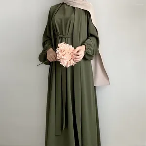 Ethnische Kleidung, Abaya-Set, Crinkle-Stoff, offenes inneres langes Kleid, islamische muslimische Frauenkleider, türkischer Kaftan, Ramadan Eid