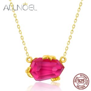 Allnoel 925 Sterling Silver Necklace for Women Geometric Diamond Synthetic Pink Topaz Claw Set Halsband Bröllop Fina smycken 240305