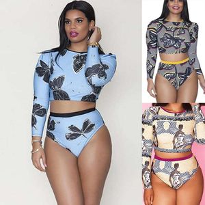 2024 New Long Sleeved High Waist Women's Split Bikini Blue White Black Swimsuit