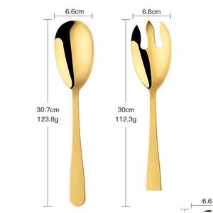 食器セット2PCSステンレス鋼大型サラダスプーンフォークセットミキシングクッキングフルーツとキッチンレストランツール210929ドロップデリバリーDHGF1