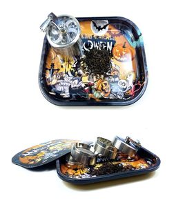 ハロウィーンメタルローリングトレイ磁気蓋セット喫煙アクセサリー18x14cmリークプルーフタバコ保管板シガーローラーディスクPA5211901