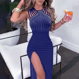 Дизайнерская женская одежда 2024 Женский стиль Hot Diamond Split Hip Wrap Dress Вечернее платье для ночного клуба кружевное платье макси женские кружевные платья Сексуальное тонкое облегающее платьеKN7X