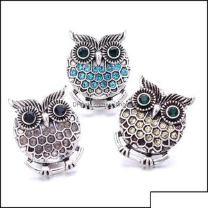 Diğer Snap Buton Takı Bileşeni Rhinestone Retro Baykuş 18mm Metal Çıtçıt Düğmeleri Fit Bileklik Bileklik Noosa N0054 DROP D DHSELLER201 DHI01