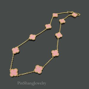 Pink Color Women Designer Top Quality Shell 10 Blommor Pendant Mässing Halsband Fashion Jewelry