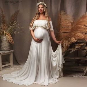 Moderskapsklänningar moderskapsklänningar fotografering rekvisita axelfri graviditet lång klänning för gravida kvinnor maxi klänning baby duschar fotografering 2023 l240308