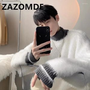 Men's Sweaters ZAZOMDE Winter Plush Sweater Men Warm Casual Knitted Pullover Oversized Korean Loose Standing Collar Mens Jumper Clothes