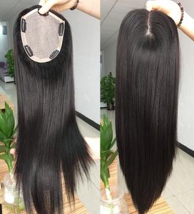 56Inch Slik Base Human Hair Topper Natural Black Color Clip i bitar Toupee för kvinnor 120 Densitet9248447