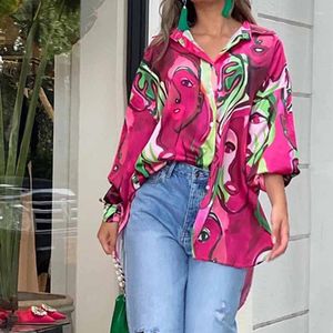 Bluzki damskie Design koszule letnie streetwear kolorowy moda żeńska swobodna nieregularna rąbek luźny top