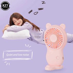 Electric Fans Cartoon Bear-Shaped Fan Handheld Mini Portable Pocket USB Laddning Summer Air Cooler Outdoor TravelH240313